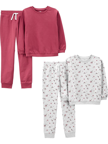 Simple Joys By Carter'S Little Girls' 4-Piece Sweatshirt Set, Plum/Floral, 5