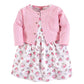 Luvable Friends Baby Girls And Cardigan Casual Dress, Pink Floral, 3T Us