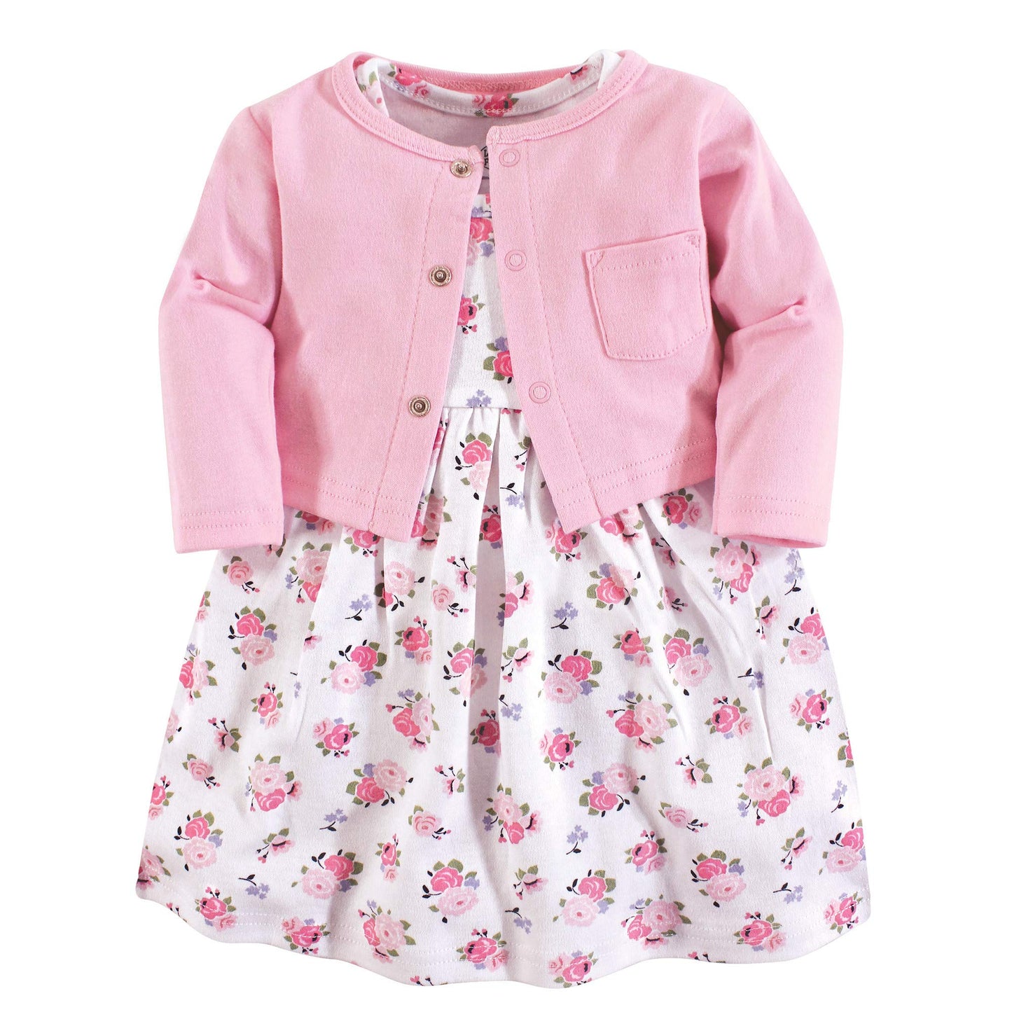 Luvable Friends Baby Girls And Cardigan Casual Dress, Pink Floral, 3T Us
