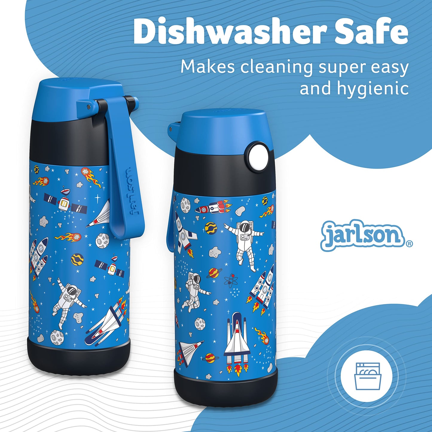 Jarlson    Kids Water Bottle - Mali - Insulated Stainless Steel Water Bottle With Chug Lid - Thermos - Girls/Boys (Space  'Mosai
