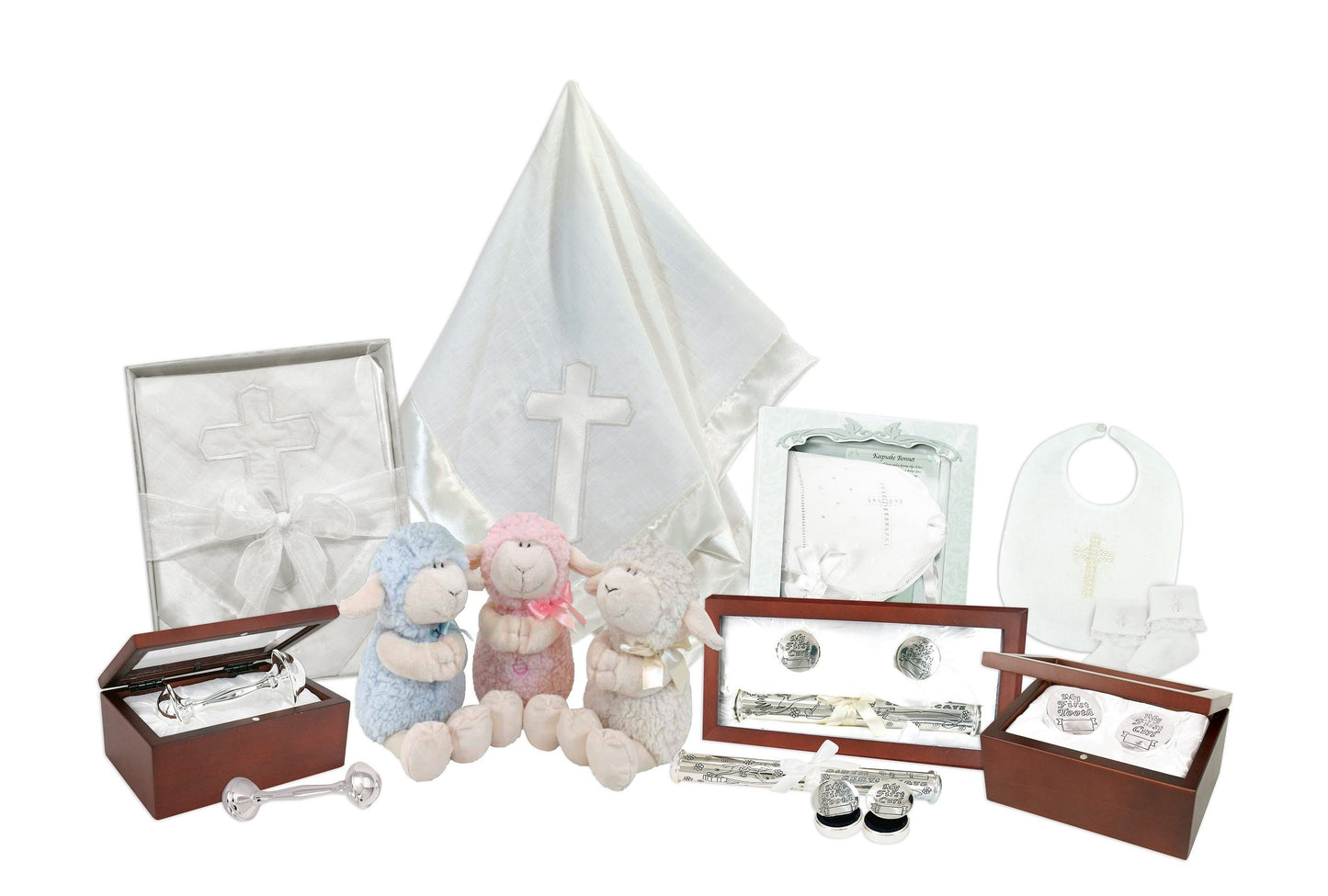 Stephan Baby Bonnets - White Cotton Christening Bonnet With Cutwork Embroidered Cross And Satin Bows, One Size, Straight Hem