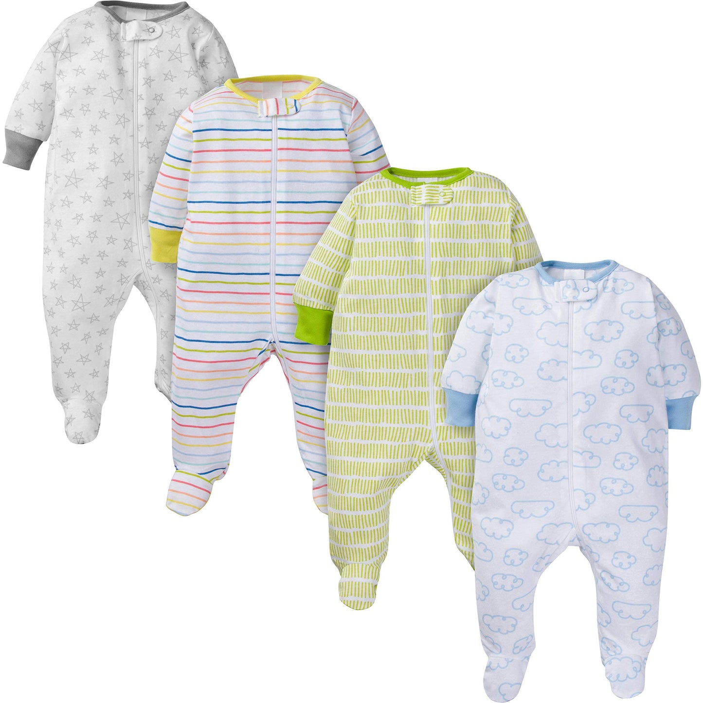Onesies Brand Baby Girls 4-Pack 'N Play Footies Multi Pack And Toddler Sleepers, Clouds, 3-6 Months Us
