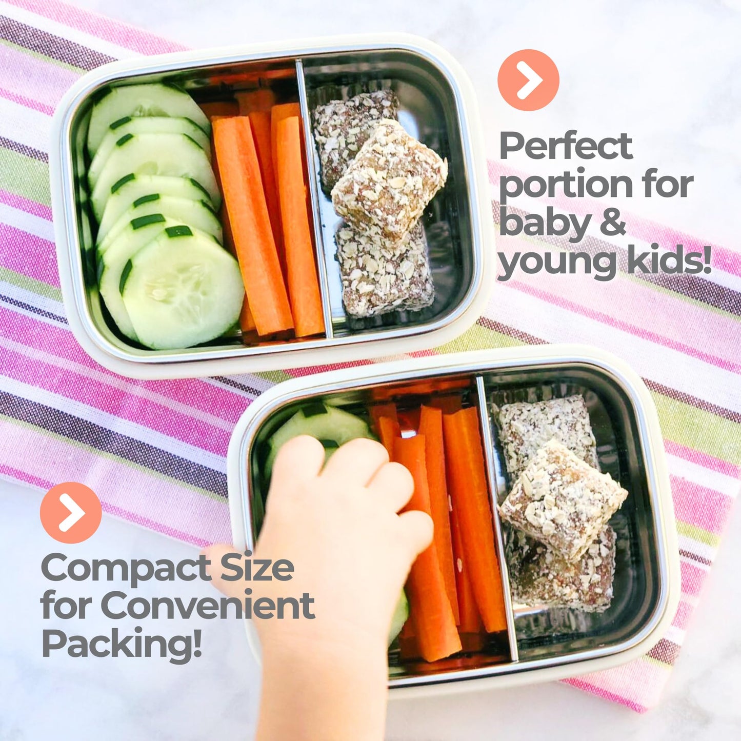 Innobaby Keepin' Fresh Stainless Steel Divided Bento Snack Box With Lid For Kids And Toddlers Bpa Free, 11 Oz., Orange