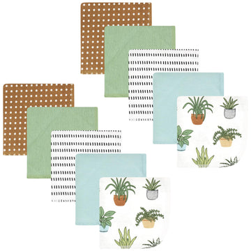 Hudson Baby Unisex Baby Flannel Cotton Washcloths, Plants 10 Pack, One Size