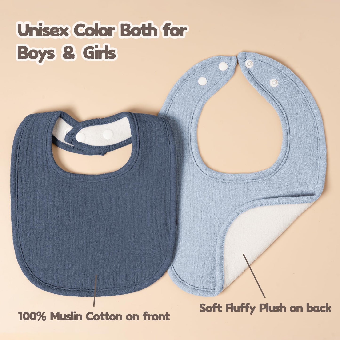 Susurration Muslin Baby Drool Bibs 10Pack Soft Square Adjustable Bandana Bibs For Unisex Baby Girls & Boys (Blue)