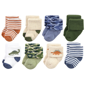 Hudson Baby Unisex Baby Cotton Rich Newborn And Terry Socks, Dinosaur Explorer, 6-12 Months