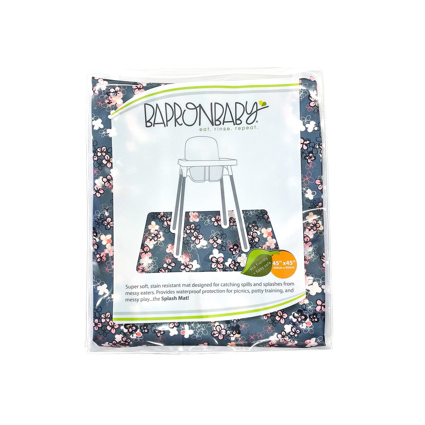 Bapronbaby Ditsy Floral Splash Mat - Waterproof Catch-All For Under High Chairs, Floors, Tables, Playtime Or Arts & Crafts - Mac
