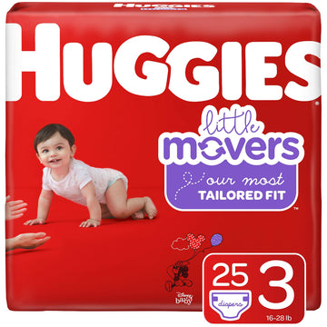 Huggies Little Movers Diapers, Size 3 (16-28 Lb.), 25 Ct. (Packaging May Vary) For Active Babies