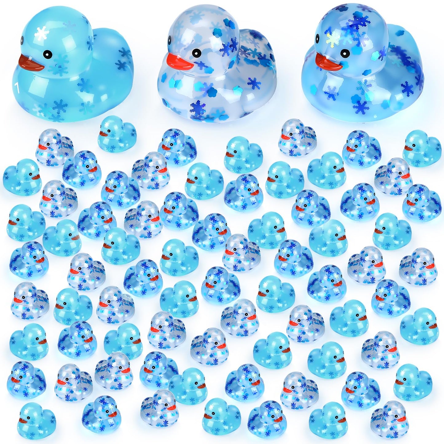 Lunmon 100 Pcs Winter Rubber Ducks Bulk Squeaky Floating Bath Snowflakes Duck Toys for Birthday Christmas Party Gifts Supplies C