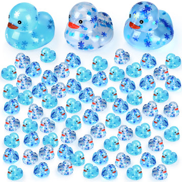 Lunmon 100 Pcs Winter Rubber Ducks Bulk Squeaky Floating Bath Snowflakes Duck Toys for Birthday Christmas Party Gifts Supplies C