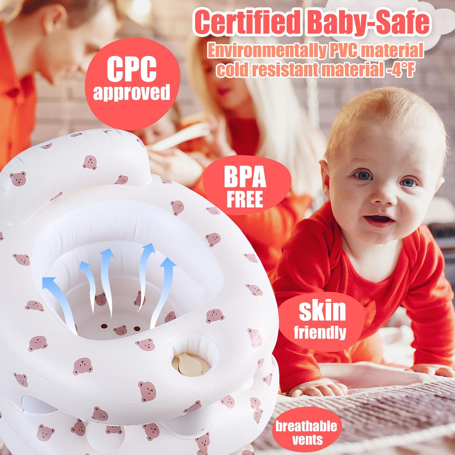 Upgraded Inflatable Baby Seat For Babies 3-36 Months, Inflatable Baby Chair Sit Me Up Floor Seat For Baby, Back Support Baby Sea