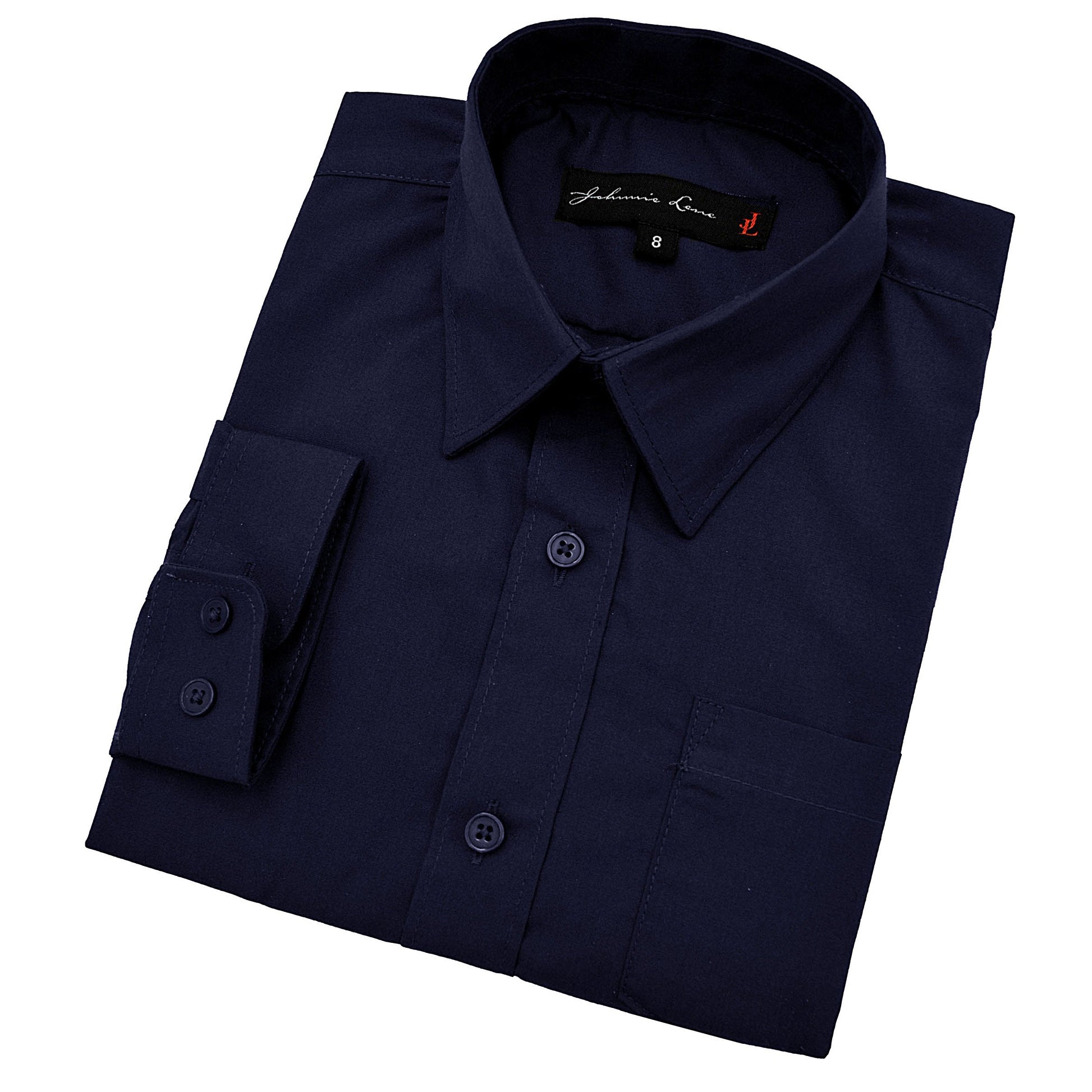 Johnnie Lene Little Boy 'S Long Sleeves Solid Dress Shirt #Jl32 (7, Navy)