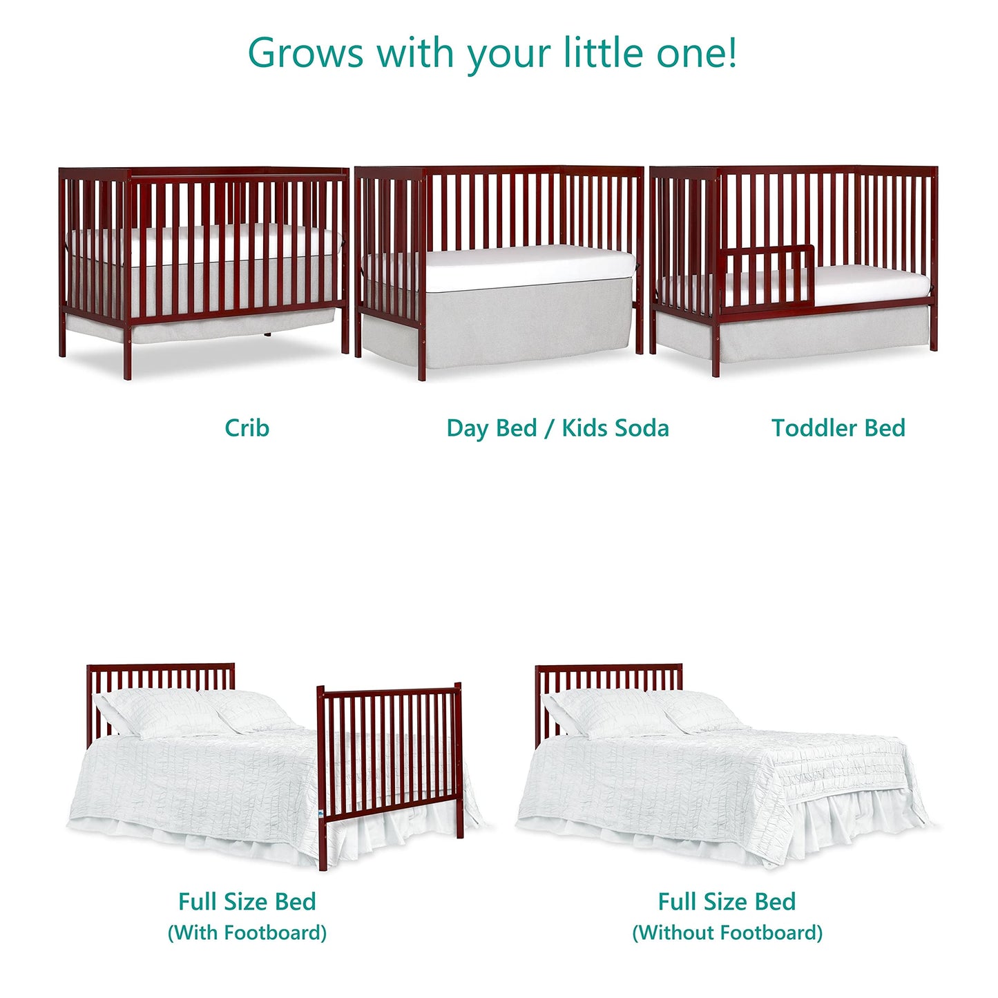 Dream On Me Synergy 5-in-1 Convertible Full-Size Baby Crib - Cherry, Greenguard Gold & JPMA Certified, Converts to Toddler Bed,