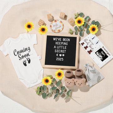 11 Pcs Pregnancy Announcement Set, Pregnancy Reveal Ideas Include Felt Letter Board Sonogram Picture Frame Baby Bodysuit Baby So