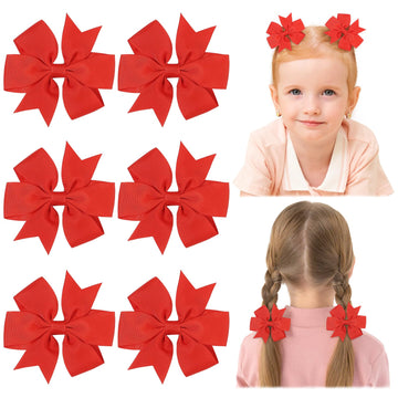 Choicbaby 3 Inches Hair Bows For Girls Red Grosgrain Ribbon Pinwheel Hair Bows Clips Toddler Bows Hair Clips For Birthday Baby S