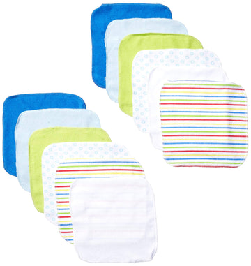 Luvable Friends Unisex Baby Cotton Rich Washcloths, Blue Stripe, One Size