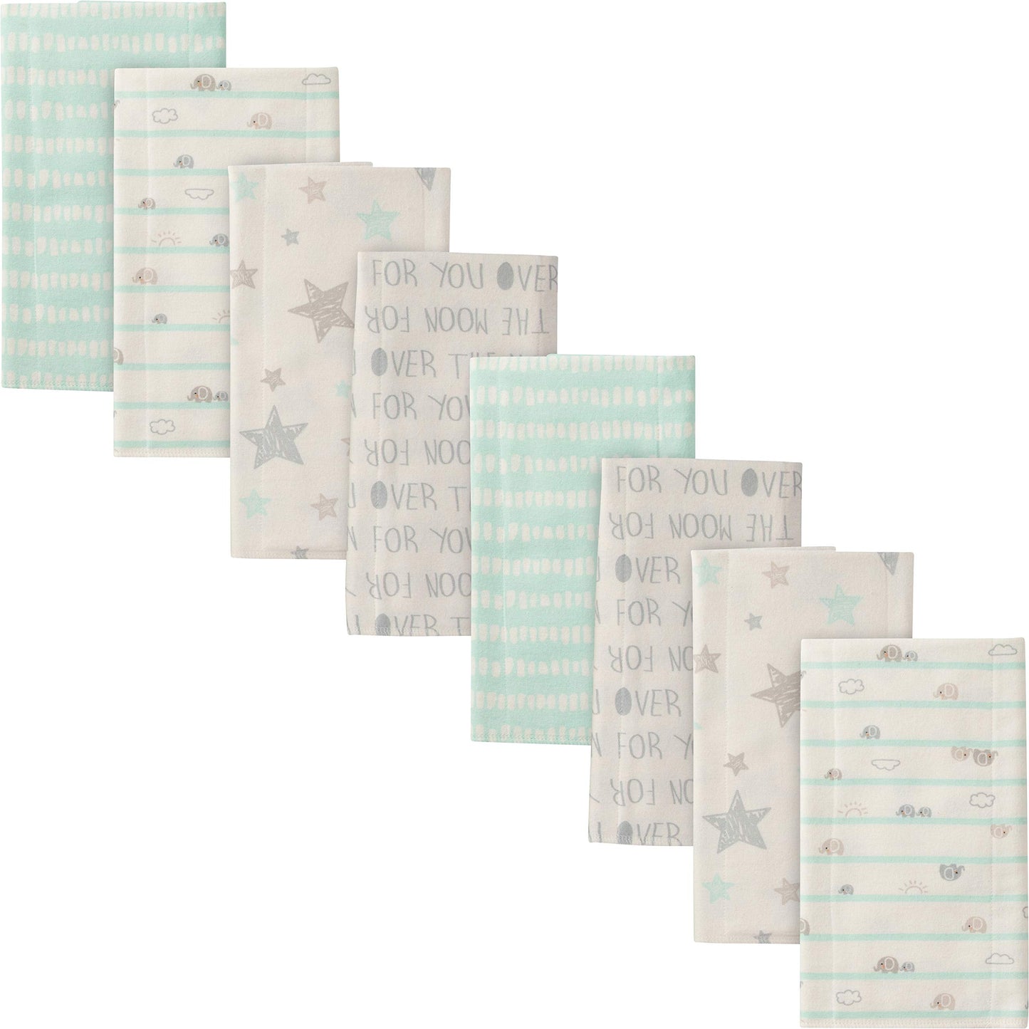 Gerber Unisex-Baby Standard 8-Pack Flannel Burp Cloths, Elephants And Stars, 20' X 14