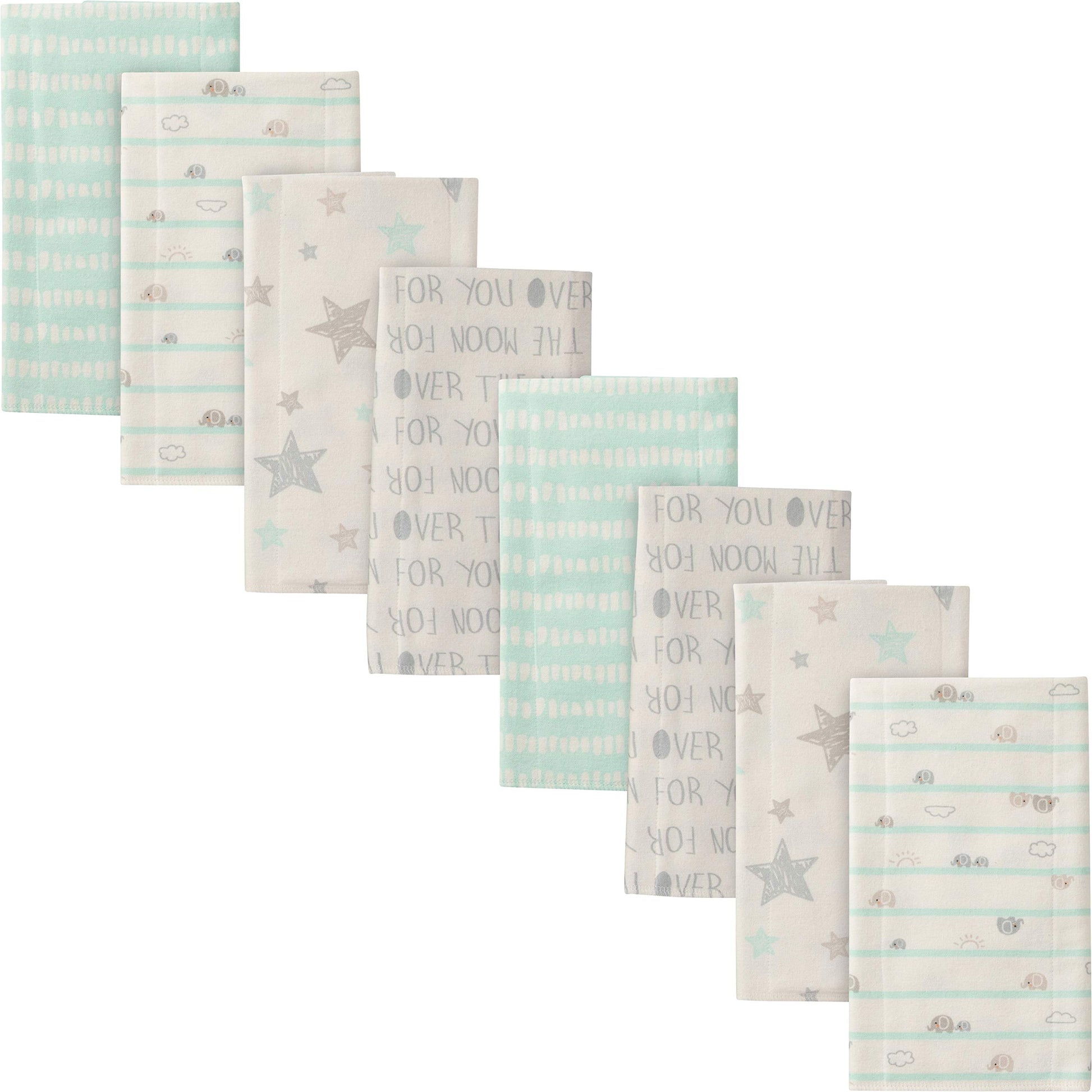 Gerber Unisex-Baby Standard 8-Pack Flannel Burp Cloths, Elephants And Stars, 20' X 14