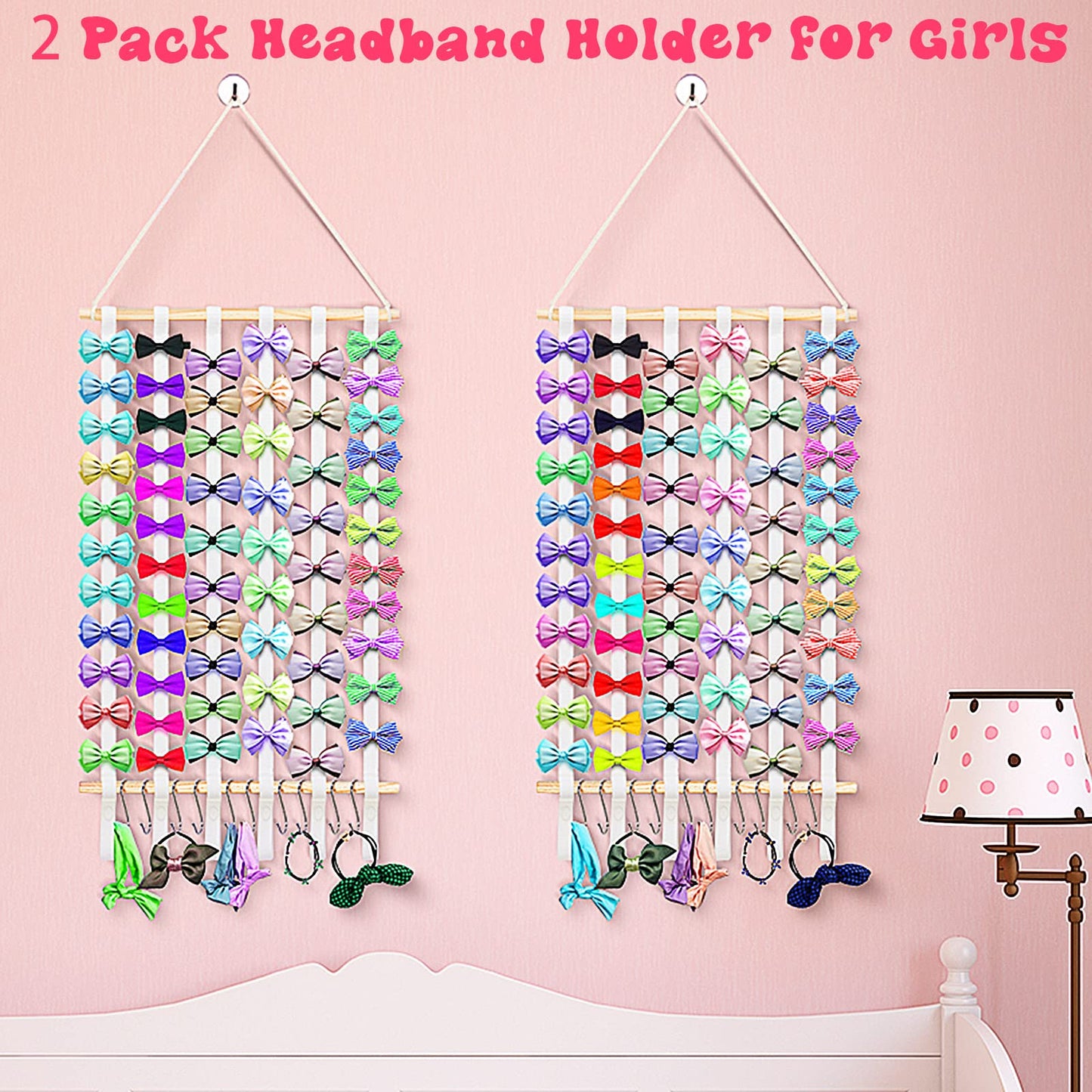 2 Pack Hair Bows Holder Organizer For Girls Baby Headband Hair Bows Holder Hanging Hair Bow Organizer Head Band Holder Storage F
