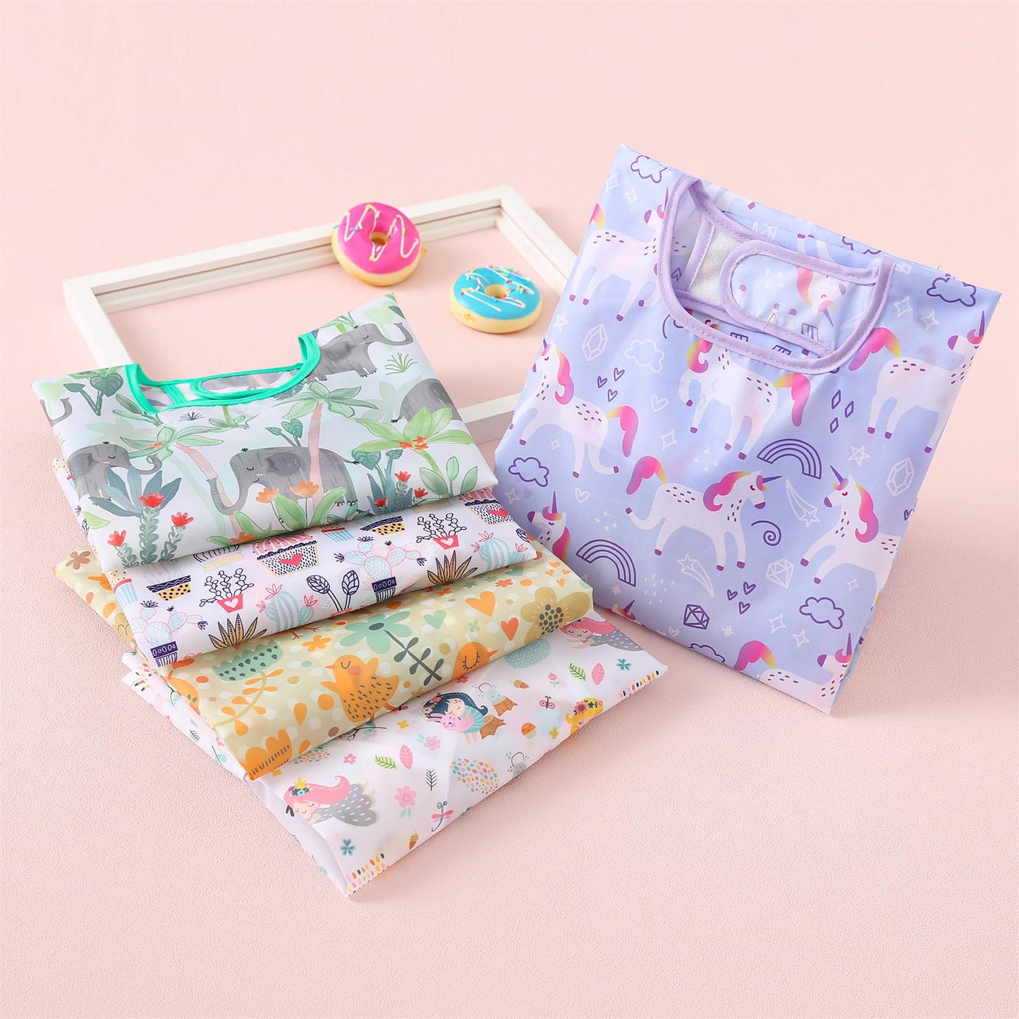 Haimoburg Long Sleeved Bibs, Pack Of 5,Lightweight Waterproof Shirt Bibs For Baby Toddler 6-30 Months