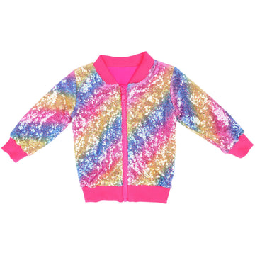 Cilucu Kids Jackets Girls Boys Sequin Zipper Coat Jacket For Toddler Birthday Christmas Clothes Bomber Hot Pink Rainbow 7-8Years