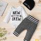 Baby Boy Clothes 0-3 Months Baby Clothes Boy New To The Crew Print Romper Pants Hat 3Pcs Baby Boy Outfits White