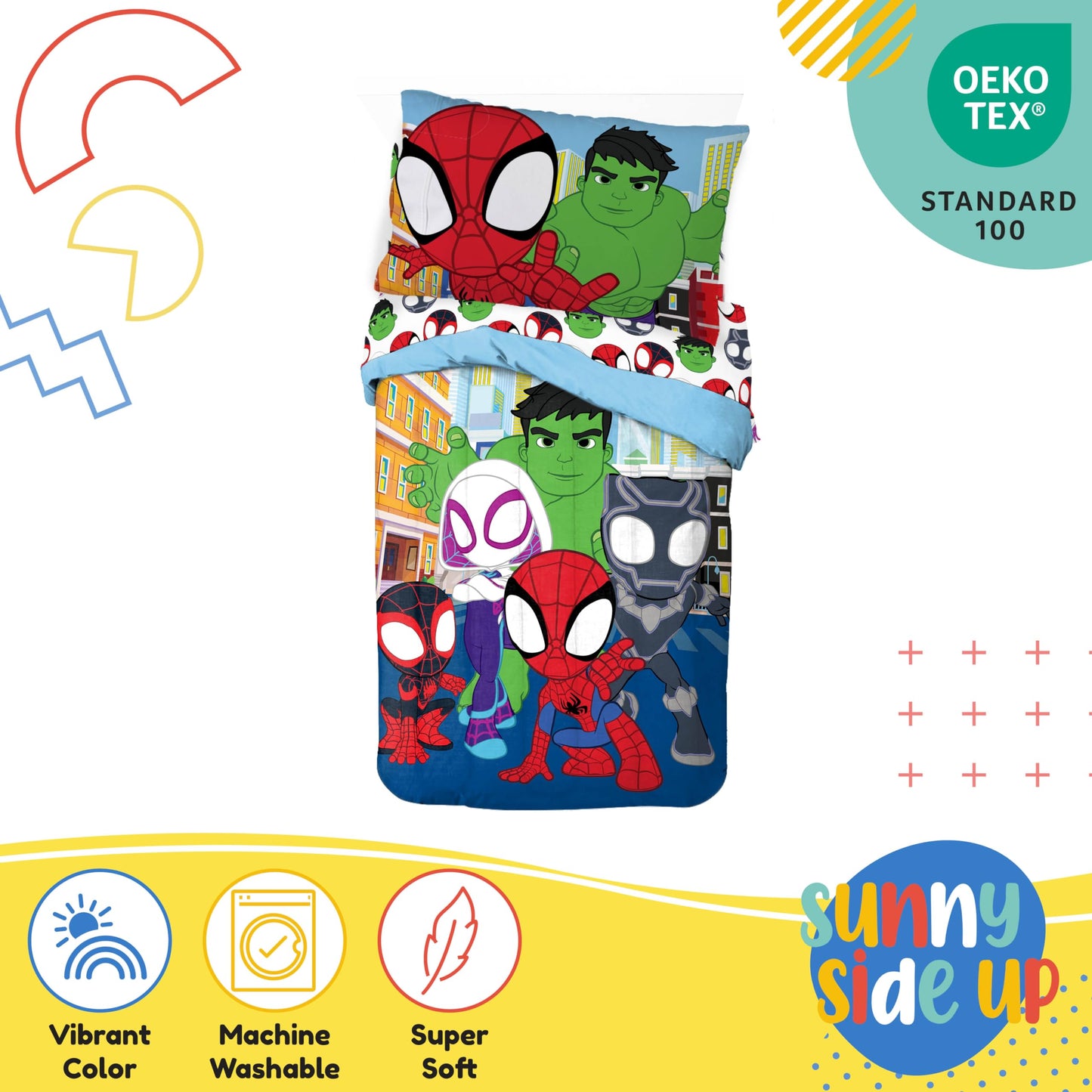 Sunny Side Up Marvel Spidey & His Amazing Friends Toddler Comforter Set - 4 Piece Preschool Bedding Includes Comforter, Sheets &