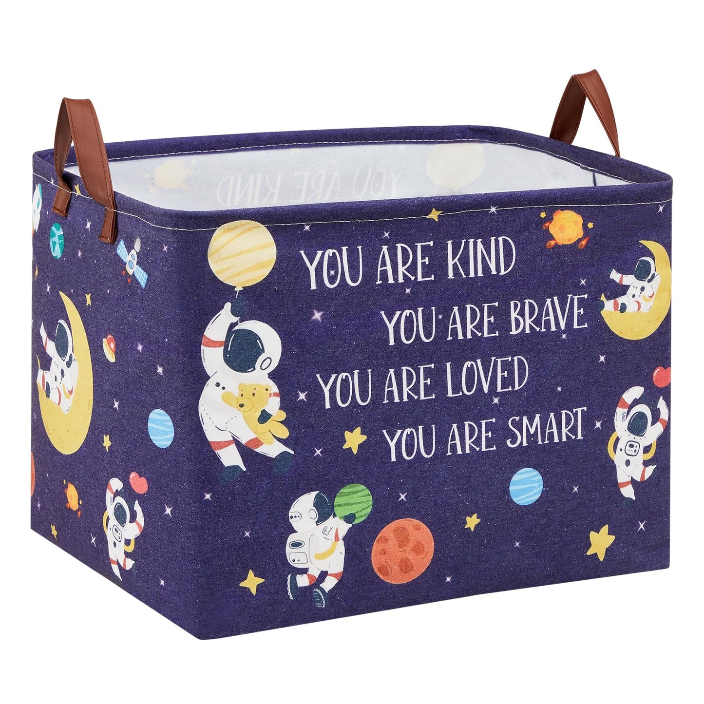 XHWZOF Space Room Decor Kid Storage Box,Boys Astronaut Planets Stars Organizer Toy Box Bin, Galaxy Spaceman Outer Space Blue Lau