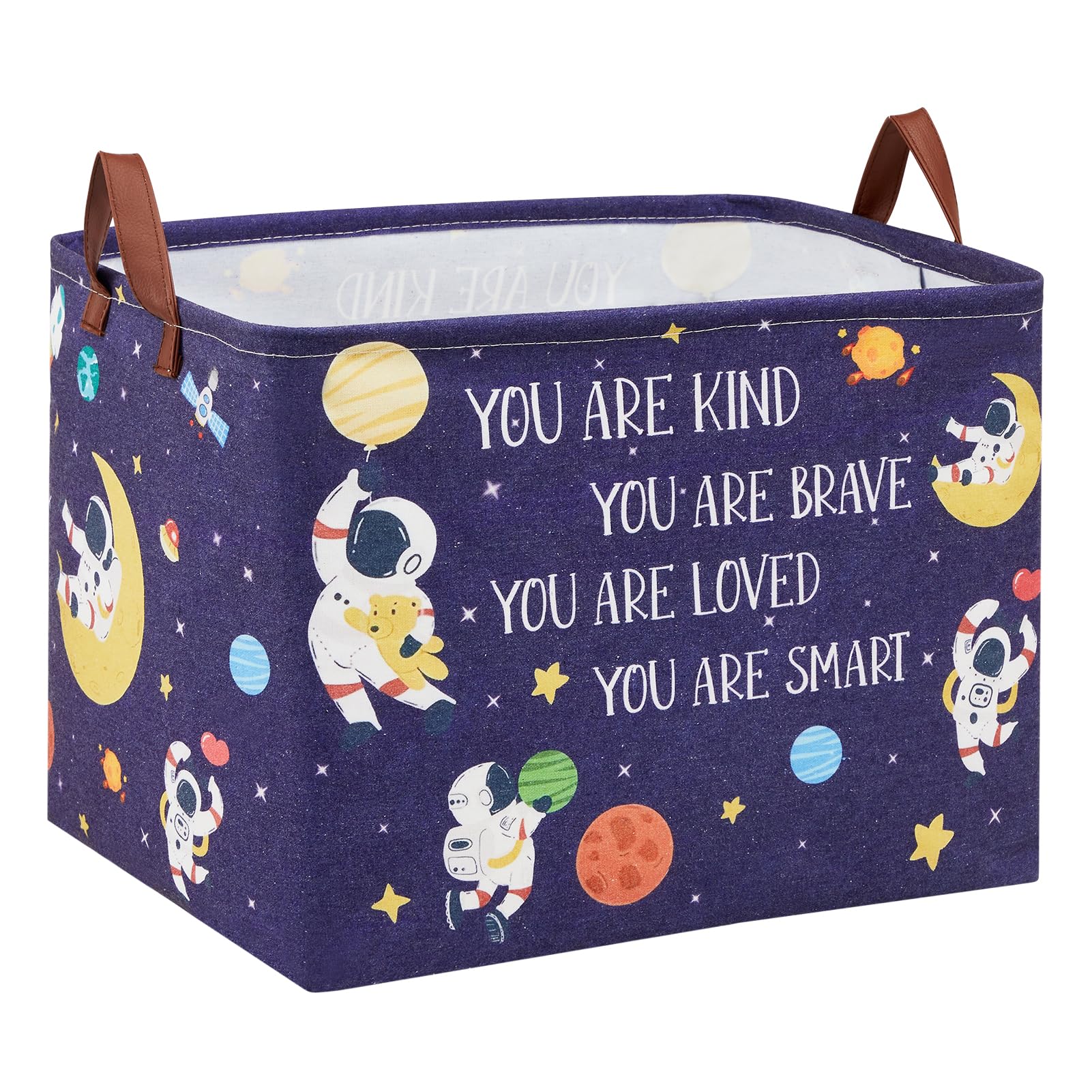 XHWZOF Space Room Decor Kid Storage Box,Boys Astronaut Planets Stars Organizer Toy Box Bin, Galaxy Spaceman Outer Space Blue Lau