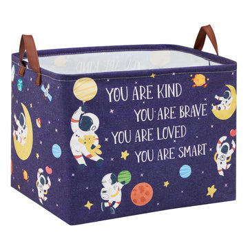 XHWZOF Space Room Decor Kid Storage Box,Boys Astronaut Planets Stars Organizer Toy Box Bin, Galaxy Spaceman Outer Space Blue Lau