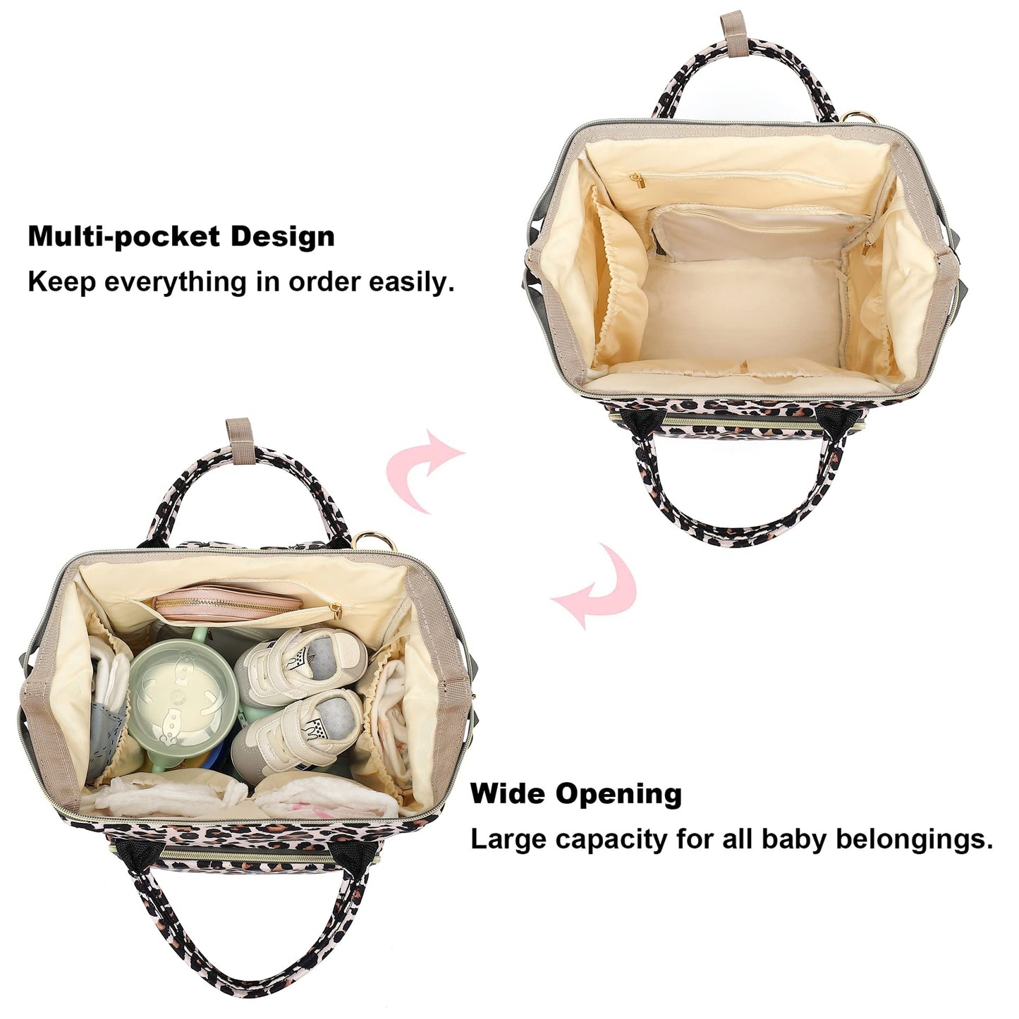 Xunteny Leopard Baby Diaper Bag Backpack For Girls Boys, Waterproof Large Maternity Nappy Bags For Mom