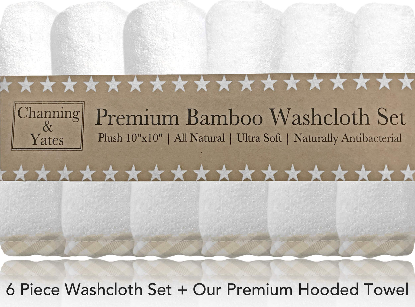 Channing & Yates Premium Boutique Hooded Baby Towels And 6 Washcloth Set - Organic Viscose Made From Bamboo Baby Towel With Hood