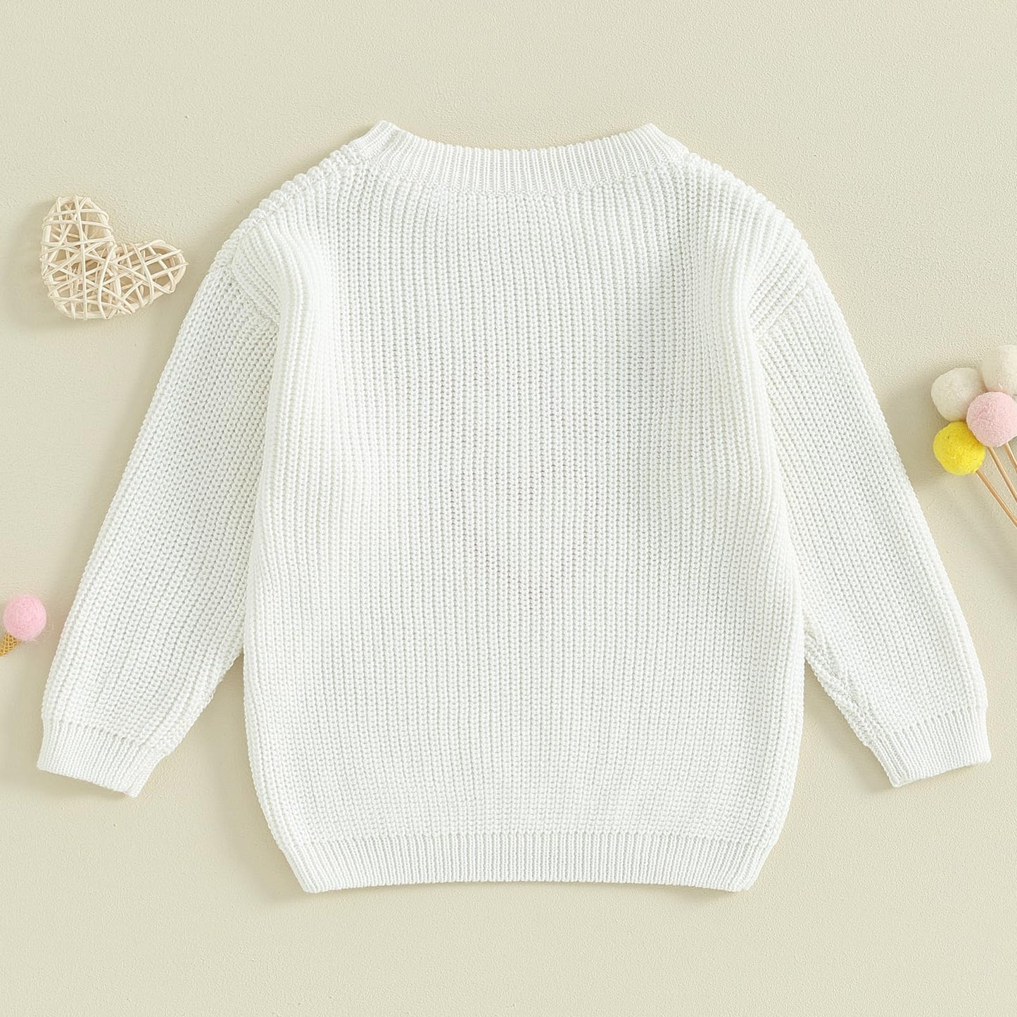 Baby Girl Cute Long Sleeve Crew Neck Love Embroidery Sweater Toddler Valentine Day Outfits (White Sweet, 3-4 Years)