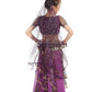 Girls Belly Dance Top Skirt Set Halloween Costume With Head Veil,Waist Chain Purple