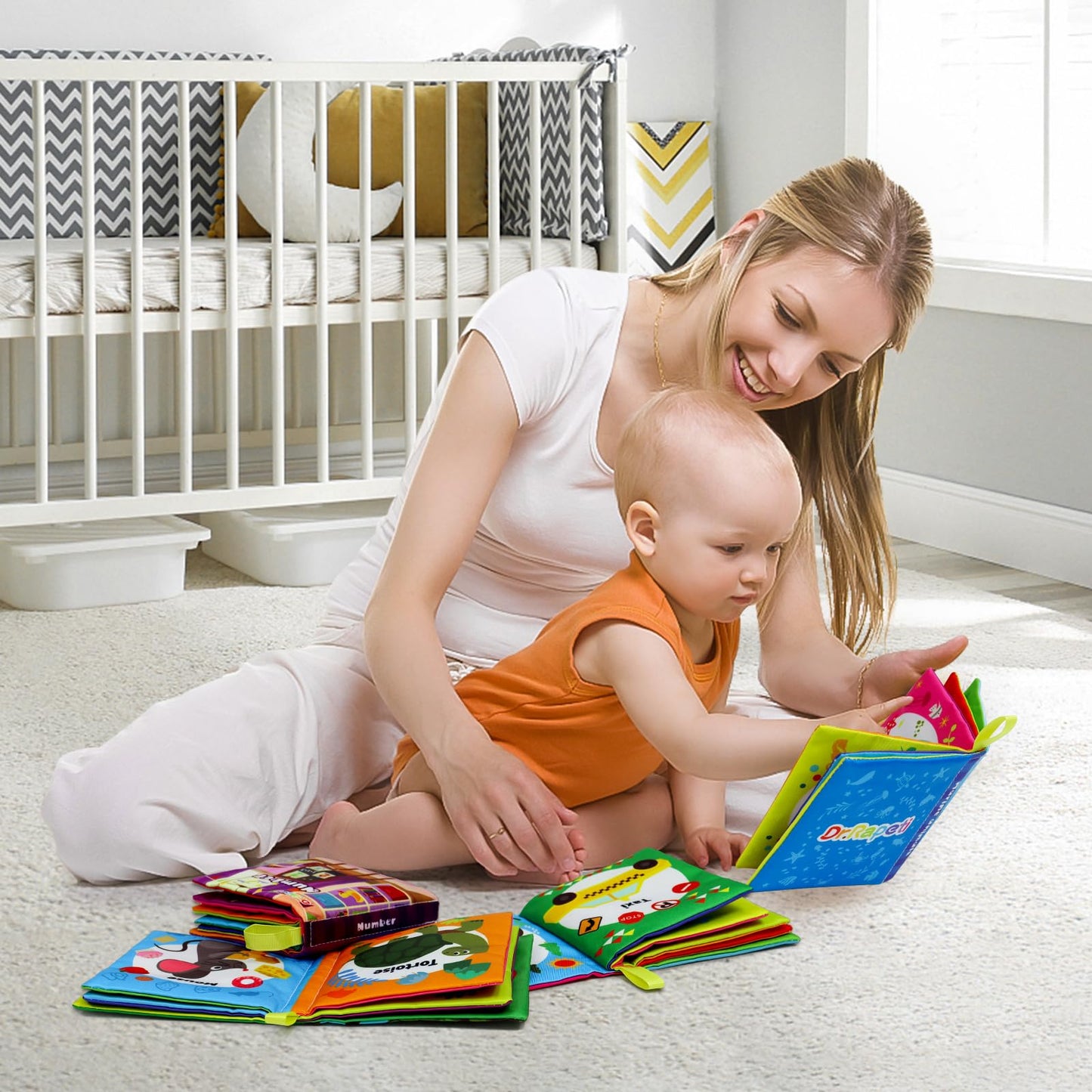 Dr.Rapeti Soft Cloth Books Baby Books Bath Books 6-Pack for Baby Infant Toddler Kids Crinkle Squeaky Washable Chewable Non-Toxic