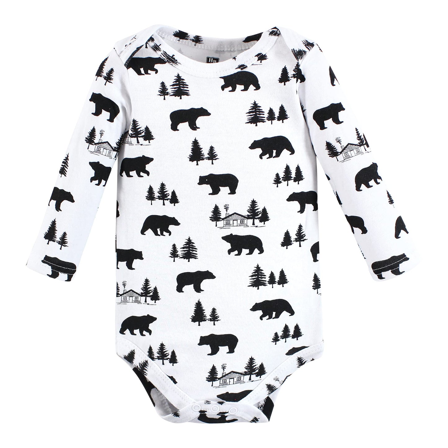 Hudson Baby Unisex Baby Cotton Long-Sleeve Bodysuits Baby Bear Gray Black 5-Pack, 0-3 Months