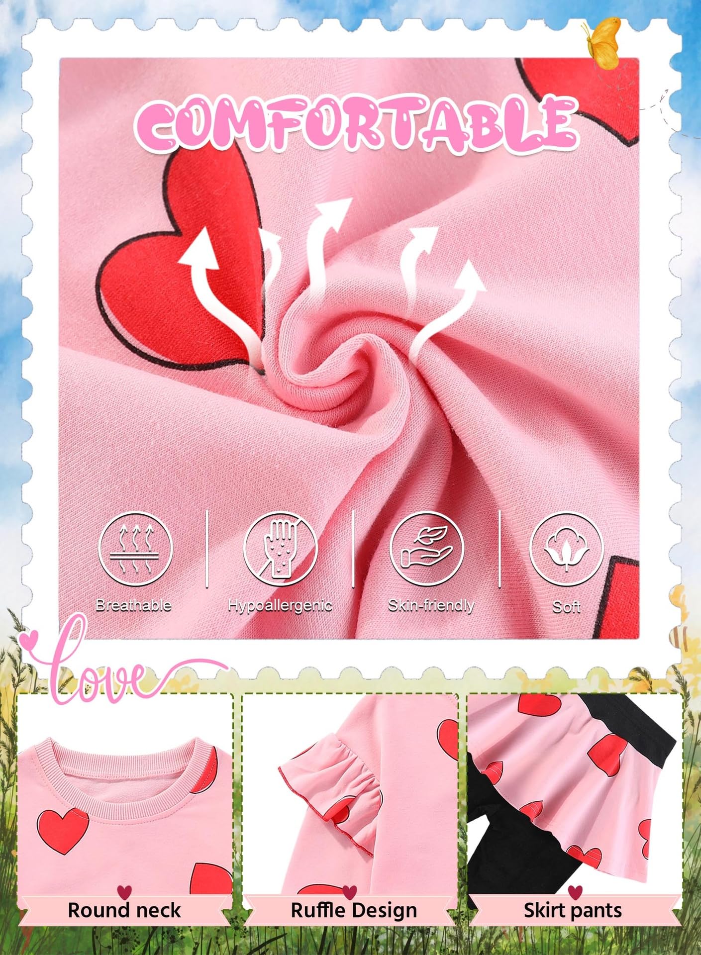 Adorable Cute Toddler Baby Girls Clothes Set,Long Sleeve T-Shirt +Pants Outfit(Pink,130,1241B)