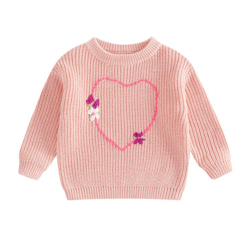 Nokpsedcb Baby Girl Cute Long Sleeve Heart Flowers Embroidery Oversized Sweater Toddler Valentine Outfit (Pink, 18-24 Months)