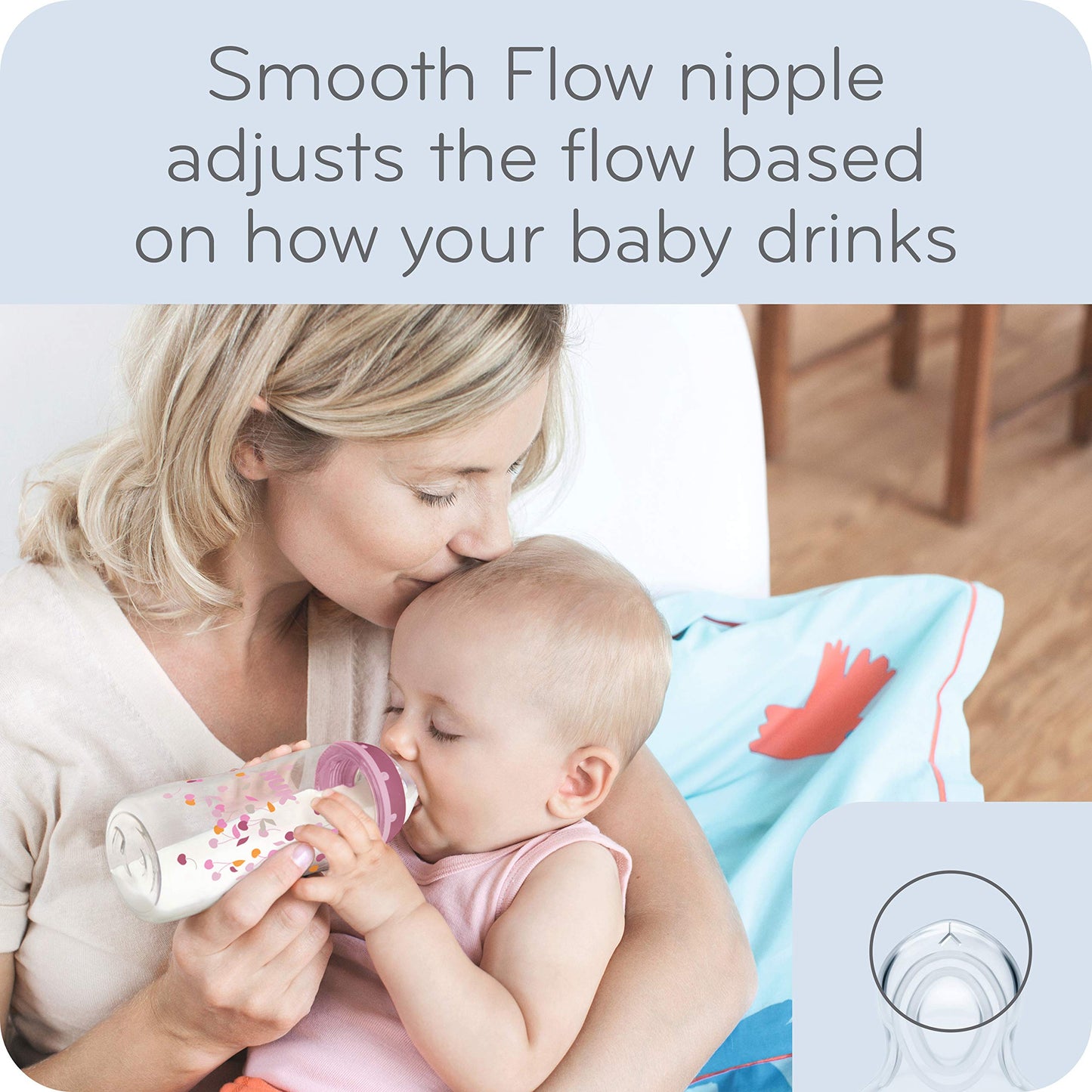 NUK Smooth Flow Anti-Colic Bottle,Blue Elephant 5 Oz, 3 Pack