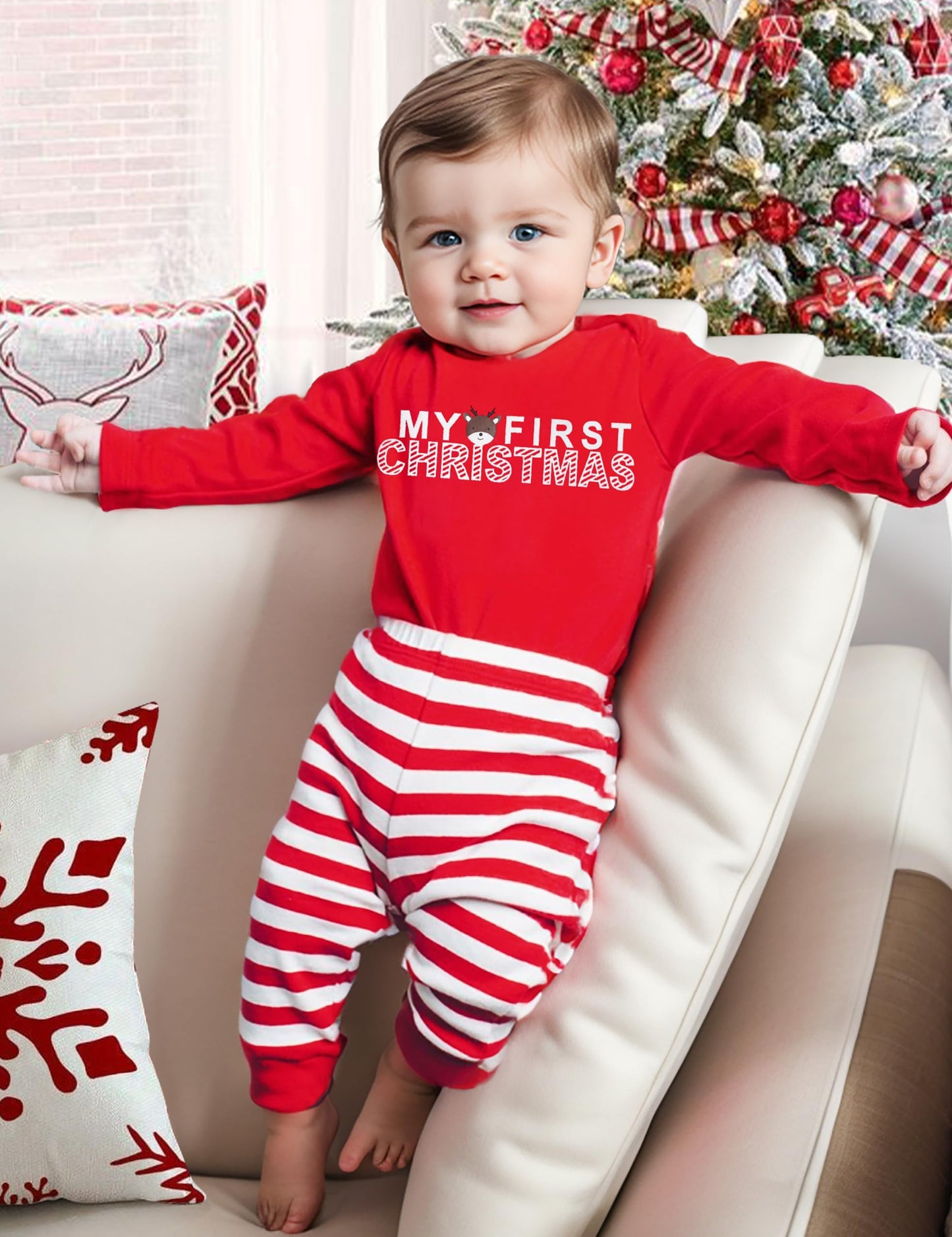 Von Kilizo Baby Girl Christmas Outfit Baby Girl Long Sleeve Rompers Striped Pant Sets My First Christmas Baby Girl Outfit Infant