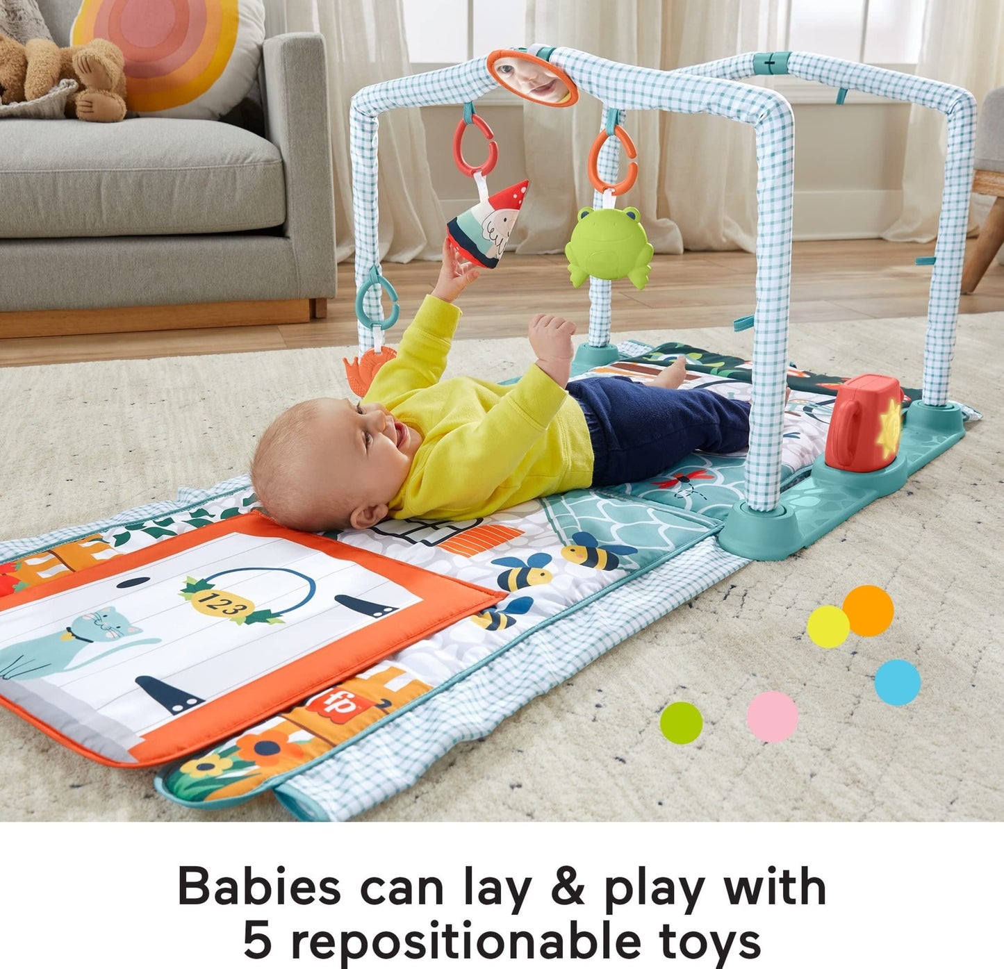 Fisher-Price Baby Playmat 3-In-1 Crawl & Play Activity Gym, Cottage Theme With Tunnel & Developmental Toys For Newborns 0+ Month