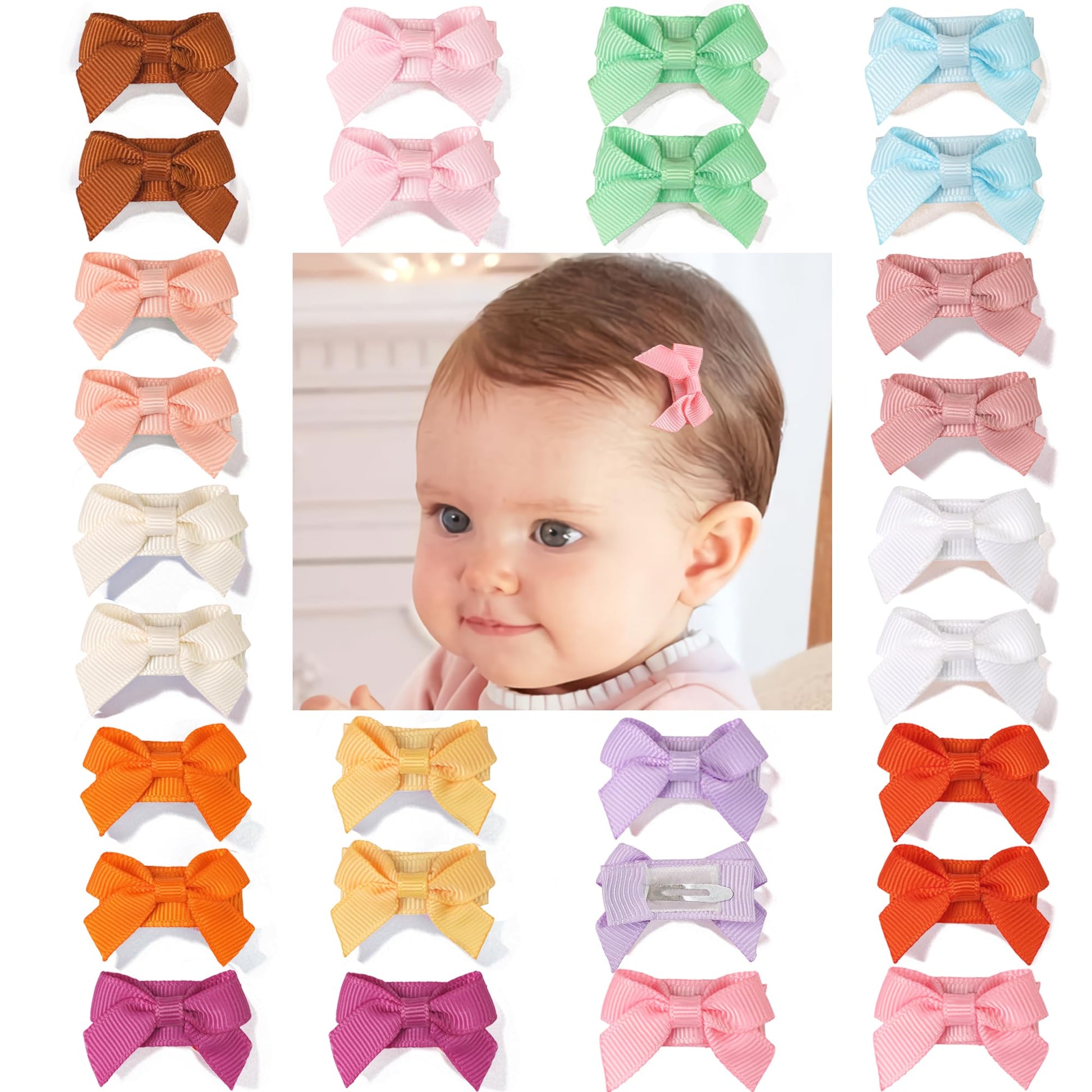 1.4 Mini Bow Snap Clips,Handmade Tiny Hair Clips for Baby Fine Hair,Small Hair Bows Hair Accessories for Baby Girls Newborn Infa