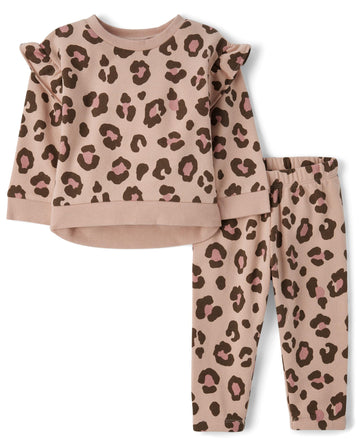 The Children'S Place,Baby Girls,And Toddler Long Sleeve Active Shirt And Pant, 2 Piece Outfit,Blush Leopard,5 Years