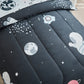 4 Pieces Toddler Bedding Set Space Theme For Baby Boys, Astronaut Planet Rocket Print On Black, Includes Comforter, Flat Sheet,