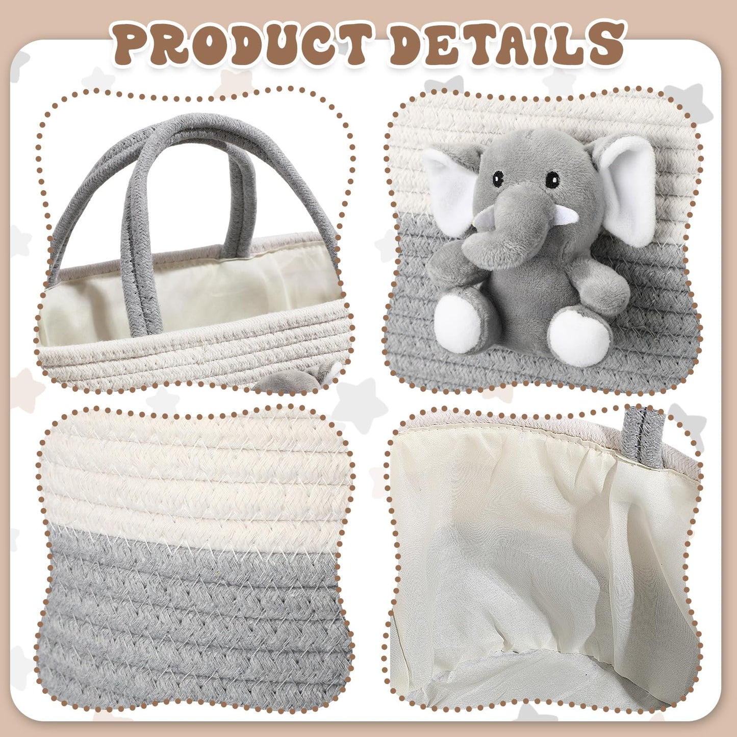 Foldtier Elephant Diaper Caddy Organizer Cart Storage For Nursery With Handle Baby Shower Basket Gift Baby Bath Caddy For Diaper