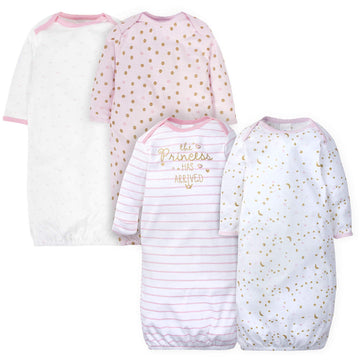 Gerber Unisex Baby Boy And Girls 4-Pack Sleeper Gown Castle Preemie