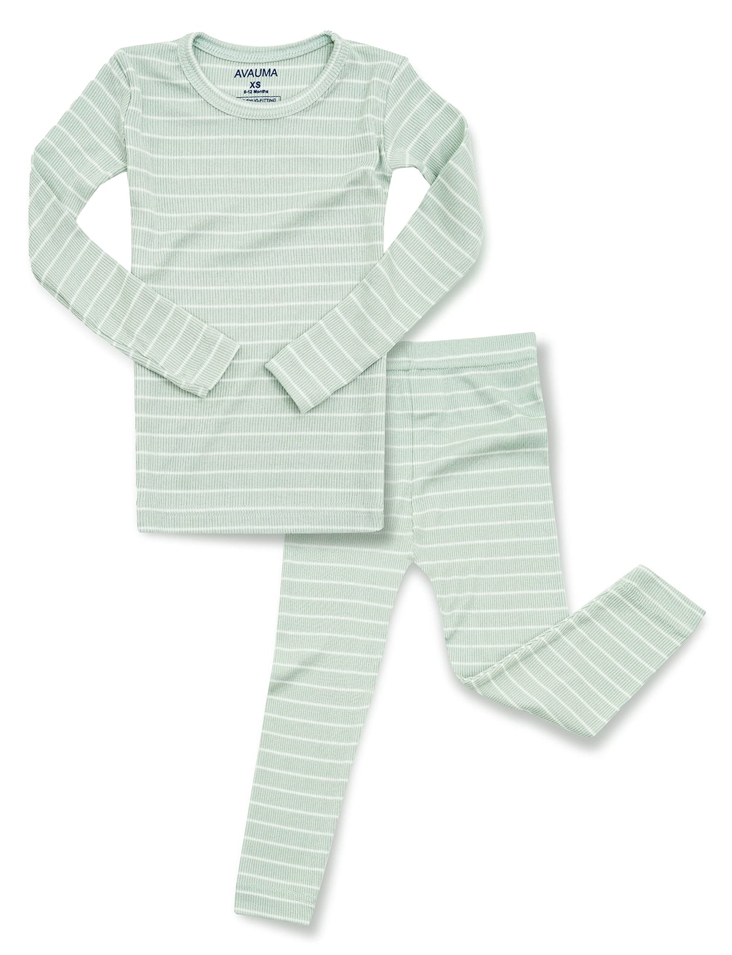 Avauma Stripe Pattern Newborn Baby Little Boys Girls Snug-Fit Pajamas Long Sleeve Sets Pjs Kids Clothes (S/Mint)