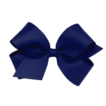 Wee Ones Girls' Classic Grosgrain Hair Bow With Plain Wrap Center On A Weestay Hair Clip, Handmade, Medium Sized Bow, Light Navy