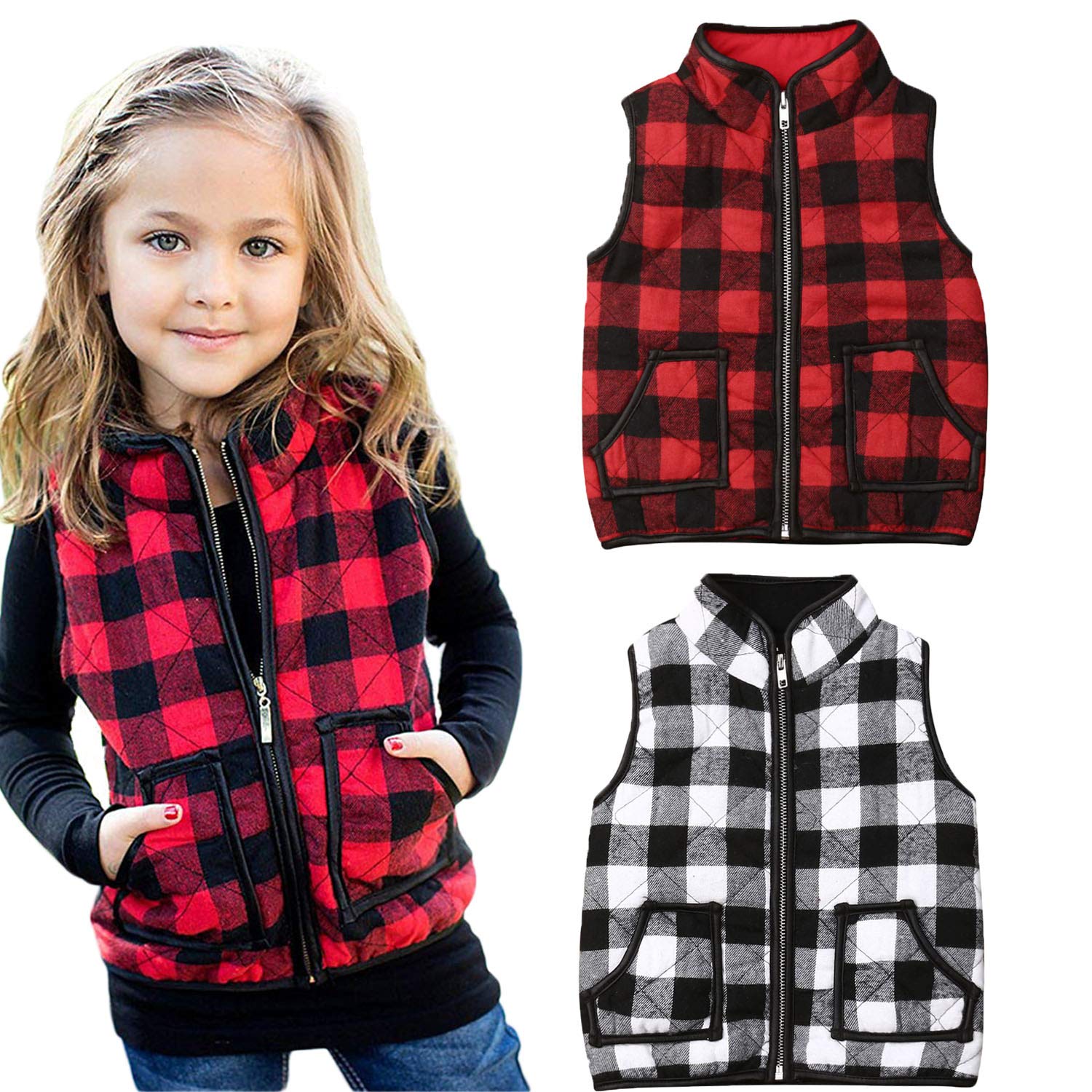 Ayalinggo Toddler Baby Girls Winter Warm Vest Clothes Buffalo Plaid Jacket Kids WBBAPB07XWKXCNH