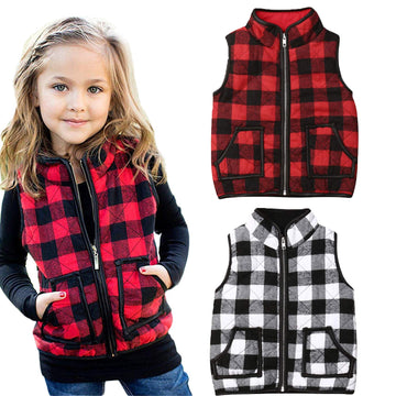 Ayalinggo Toddler Baby Girls Winter Warm Vest Clothes Buffalo Plaid Jacket Kids Puffer Quilted Gilet Coat (Blcak Plaid Vests, 2-